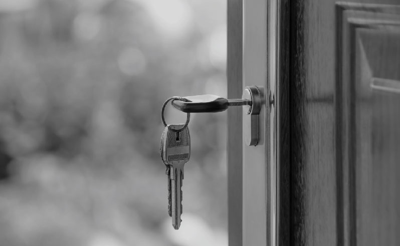 Key in the lock of a home.